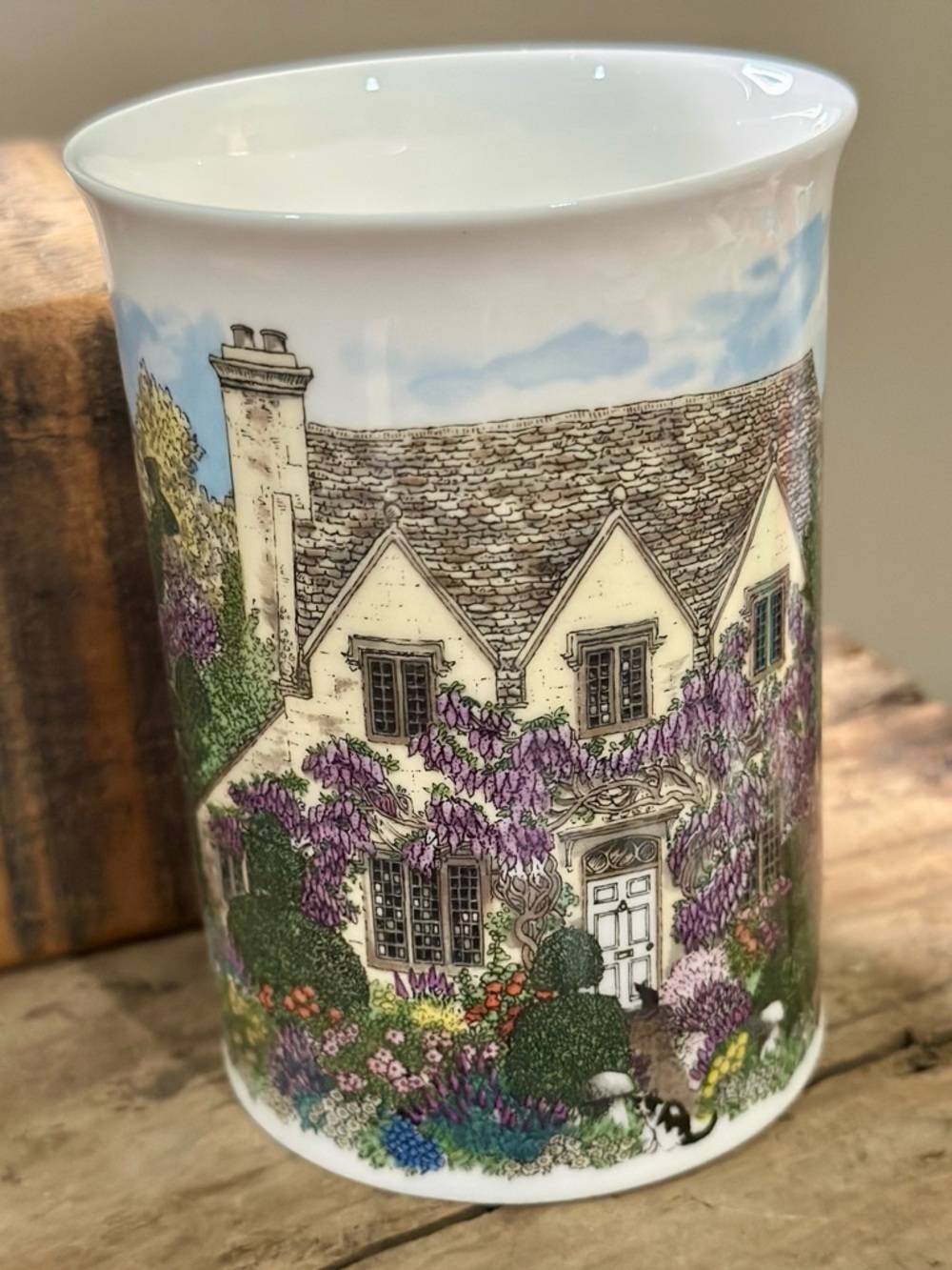 Dunoon England Bone China Cottage Mugs Set of 2 Floral Manor Houses and Doorways - Picture 6 of 12